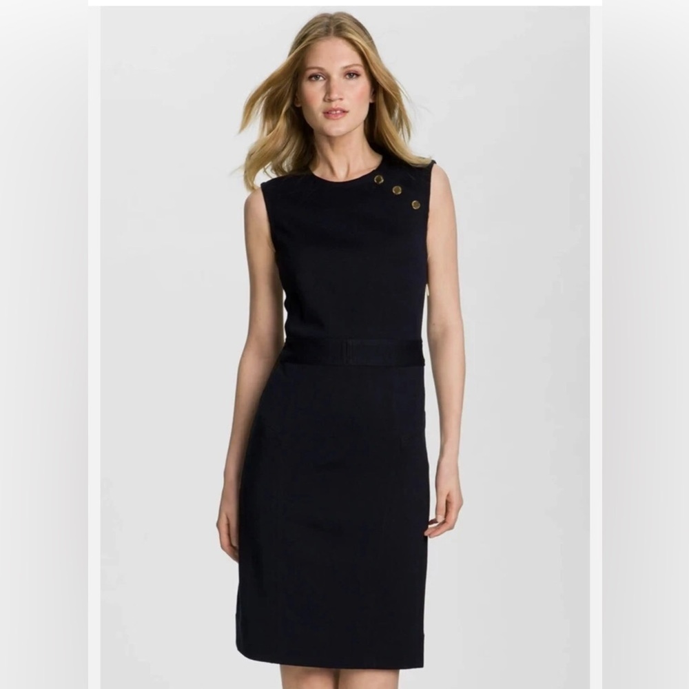 Tory Burch Black Wool Blend Sheath Dress Crew Neck Sleeveless Size Medium
